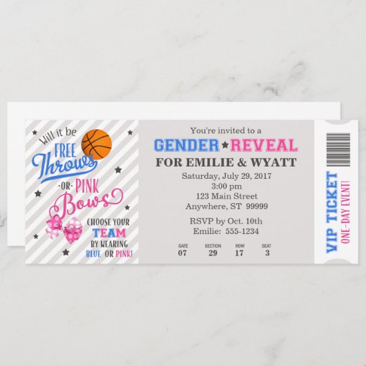 Ticket für das Gender-Freien Throws oder rosa Bows Einladung (Vorne/Hinten)