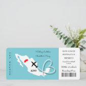 Ticket für das Hochzeitsziel Mexiko Einladung (Stehend Vorderseite)