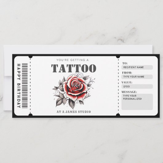 Ticket für das individuell anpassbare Tattoo-Gesch Einladung (Vorderseite)