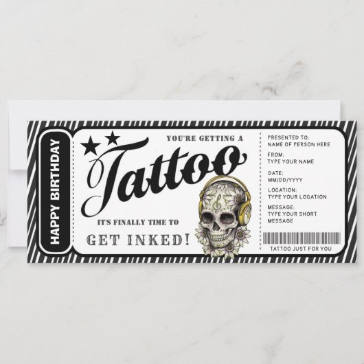 Ticket für das individuell anpassbare Tattoo-Gesch Einladung (Vorderseite)