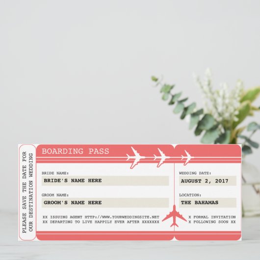 Ticket für den Boarding Save the Date (Stehend Vorderseite)