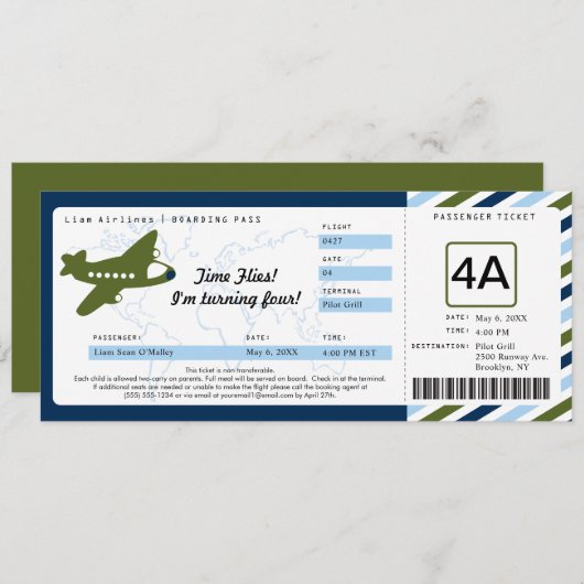 Ticket für den Geburtstag Boarding Einladung (Vorne/Hinten)