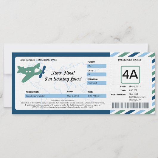 Ticket für den Geburtstag Boarding Einladung (Vorderseite)