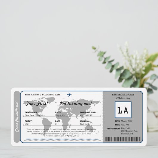 Ticket für den World Map Birthday Boarding Pass Einladung (Stehend Vorderseite)