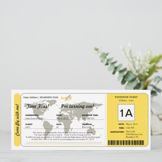 Ticket für den World Map Birthday Boarding Pass Einladung (Stehend Vorderseite)