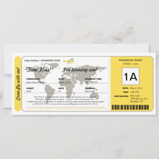 Ticket für den World Map Birthday Boarding Pass Einladung (Vorderseite)