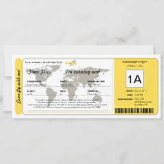 Ticket für den World Map Birthday Boarding Pass Einladung