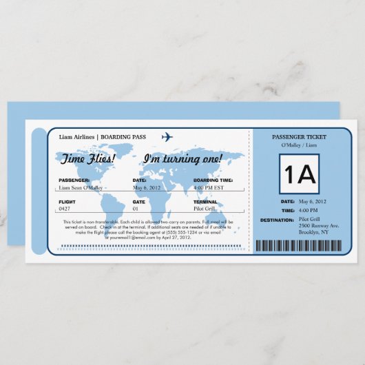 Ticket für den World Map Birthday Boarding Pass Einladung (Vorne/Hinten)