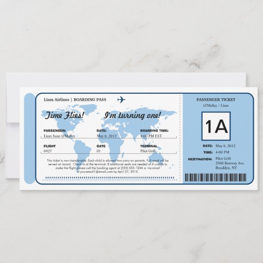 Ticket für den World Map Birthday Boarding Pass Einladung (Vorderseite)