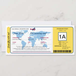 Ticket für den World Map Birthday Boarding Pass Einladung