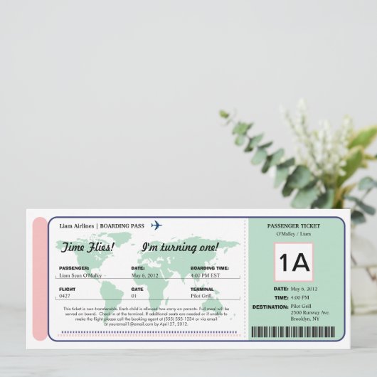Ticket für den World Map Birthday Boarding Pass Einladung (Stehend Vorderseite)