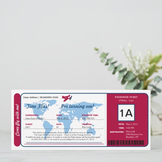 Ticket für den World Map Birthday Boarding Pass Einladung (Stehend Vorderseite)