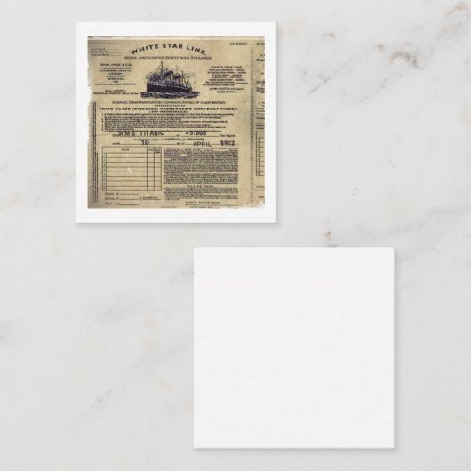 Ticket für RMS Titanic 1912 (Vorne/Hinten)