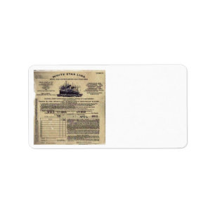 Ticket für RMS Titanic 1912 Adressaufkleber