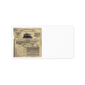 Ticket für RMS Titanic 1912 Adressaufkleber