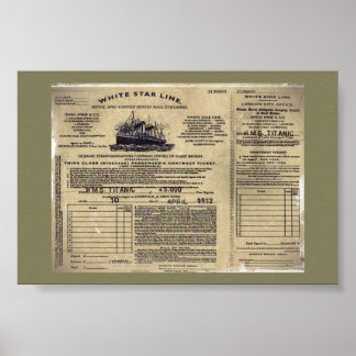 Ticket für RMS Titanic 1912 Poster