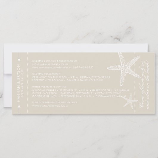 Ticket für Tan und White Starfish Boarding Save The Date (Rückseite)