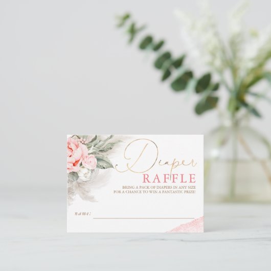 Ticket für Windeln Raffle Soft Pink Floral Baby Du Begleitkarte (Stehend Vorderseite)