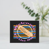 Ticket in die 80er Jahre einräumen Ankündigungspostkarte (Stehend Vorderseite)