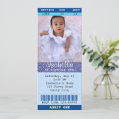 Ticket Invitation Blue Glitzer Foto Filmtheater Einladung (Stehend Vorderseite)