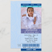 Ticket Invitation Blue Glitzer Foto Filmtheater Einladung (Vorne/Hinten)