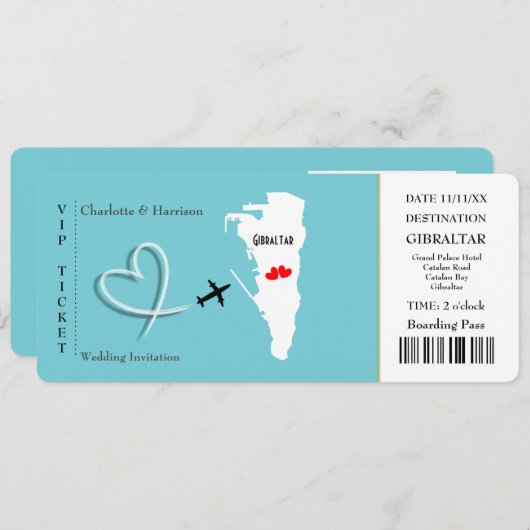 Ticket Pass Wedding Destination Gibraltar Einladung (Vorne/Hinten)