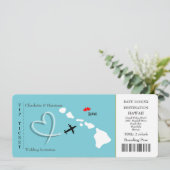 Ticket Pass Wedding Destination Hawaii Einladung (Stehend Vorderseite)