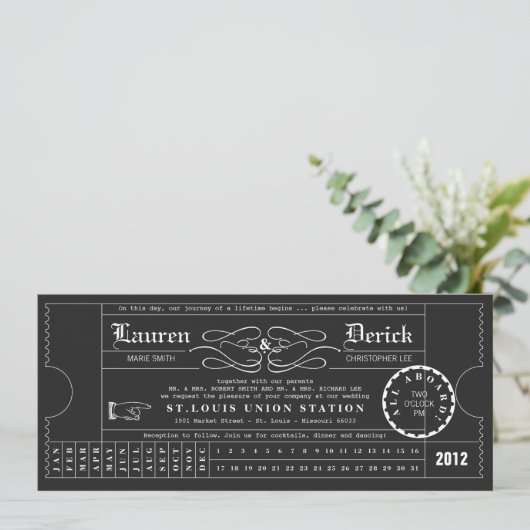 Ticket Punch Card Tee Einladung in Schwarz (Stehend Vorderseite)
