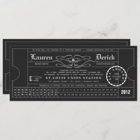 Ticket Punch Card Tee Einladung in Schwarz (Vorne/Hinten)