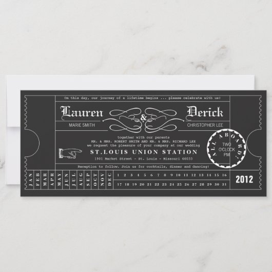 Ticket Punch Card Tee Einladung in Schwarz (Vorderseite)
