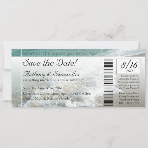Ticket Rett Datum, Hochzeit in Urlaubsort Kreuzfah Save The Date