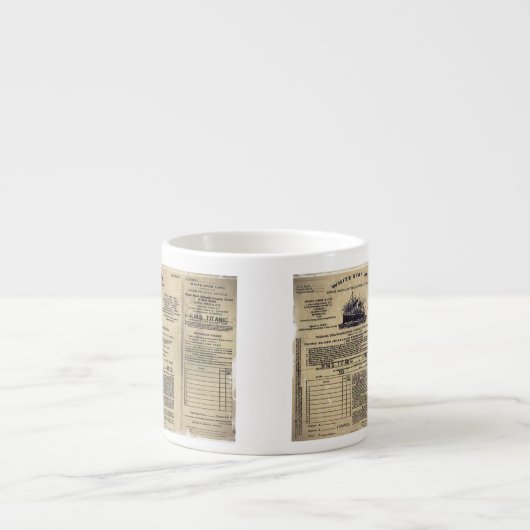 Ticket RMS Titanic 1912 Espressotasse (Vorderseite)
