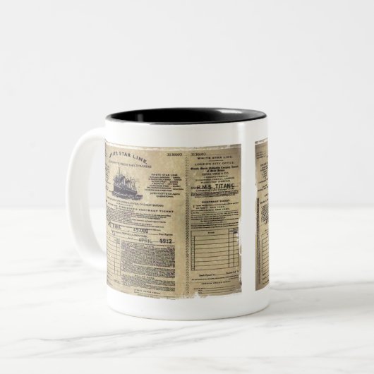 Ticket RMS Titanic 1912 Zweifarbige Tasse (Vorderseite Links)