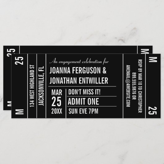 Ticket Stub Party Einladung (Vorne/Hinten)