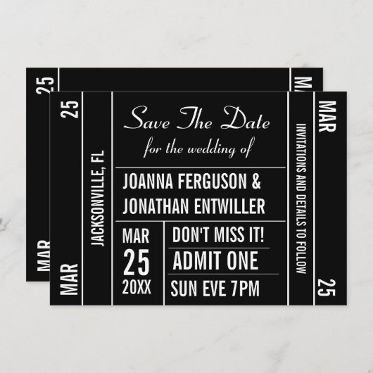 Ticket Stub Save the Date Einladung (Vorne/Hinten)