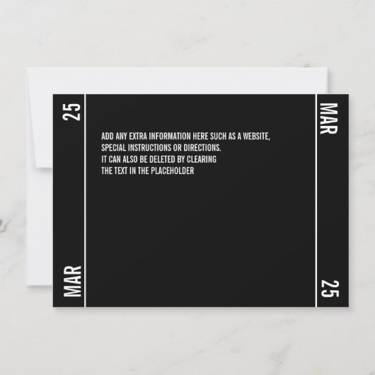 Ticket Stub Save the Date Einladung (Rückseite)