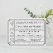 Ticket Style 2014 Einladung zur Gray Graduation Pa (Stehend Vorderseite)