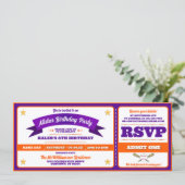 Ticket Style Baseball Birthday Party Einladung (Stehend Vorderseite)