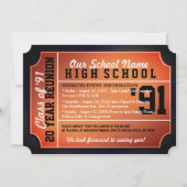 Ticket Style Black/Orange Class Wiedersehen Einladung (Vorderseite)