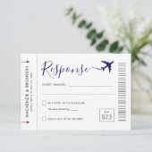 Ticket Style Boarding Pass Reise Theme Response RSVP Karte (Stehend Vorderseite)