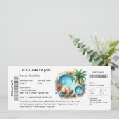 Ticket-Style Pool Party Invitation – Birthday Bash Einladung (Stehend Vorderseite)