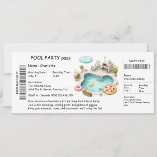 Ticket-Style-Poolparty-Einladung – Geburtstagsfeie Einladung