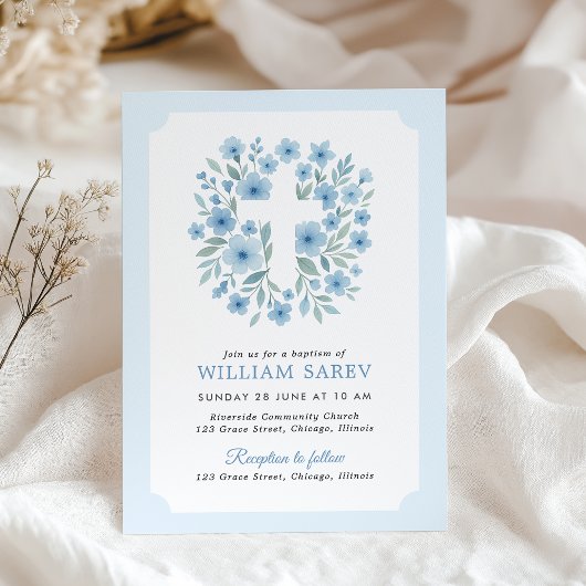 Ticket Style Taufe Einladung in Blau