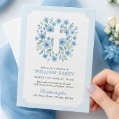 Ticket Style Taufe Einladung in Blau