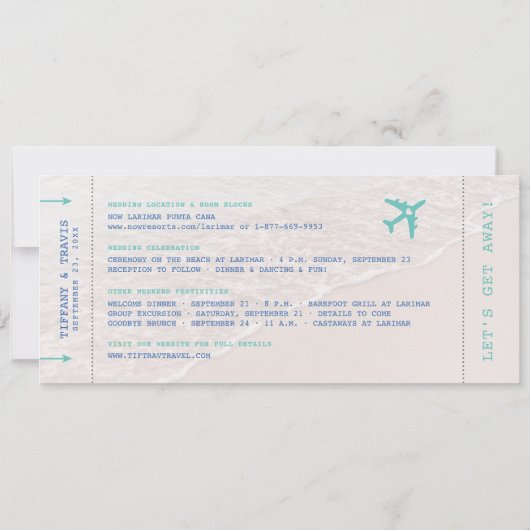 Ticket zum Beach Boarding Pass Save the Date Ankündigung (Rückseite)