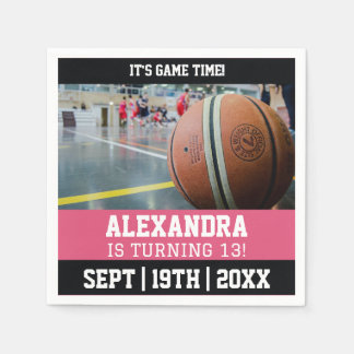 Ticket zum rosa Basketball Geburtstagsparty Serviette