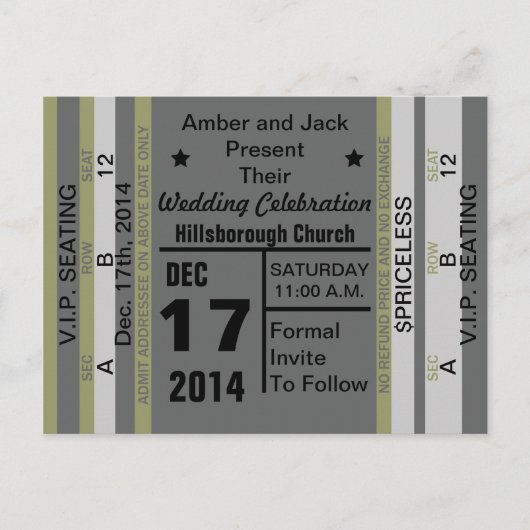 Ticket zum Spaß Save the Date Postkarte (Vorderseite)