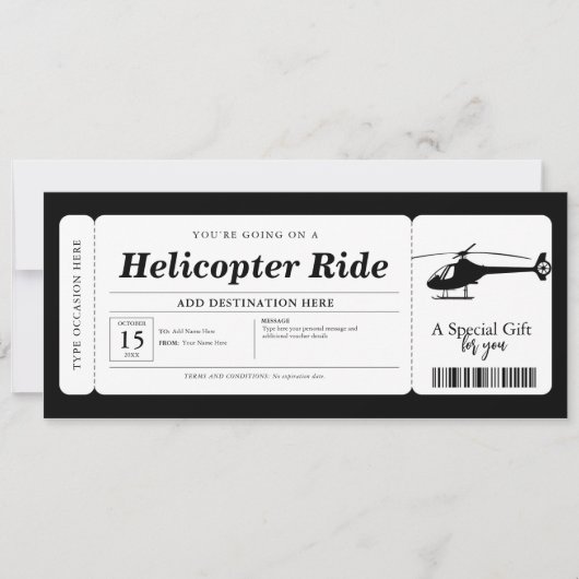Ticketgutschein für Hubschrauberfahrten Einladung (Vorderseite)