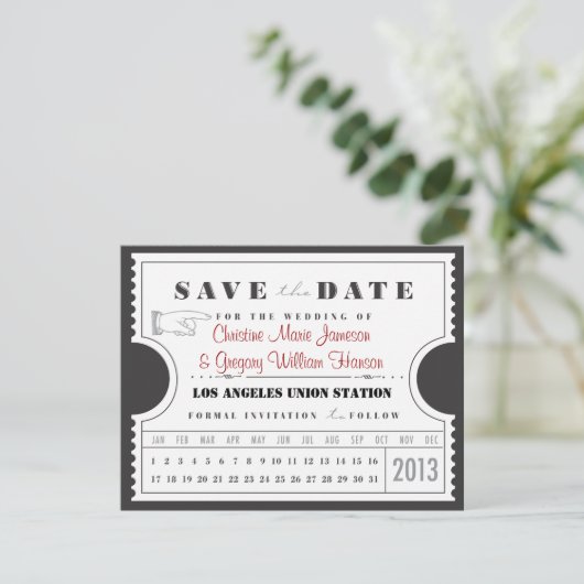 Ticketkarte Save the Date (Stehend Vorderseite)