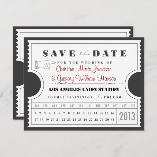 Ticketkarte Save the Date (Vorne/Hinten)